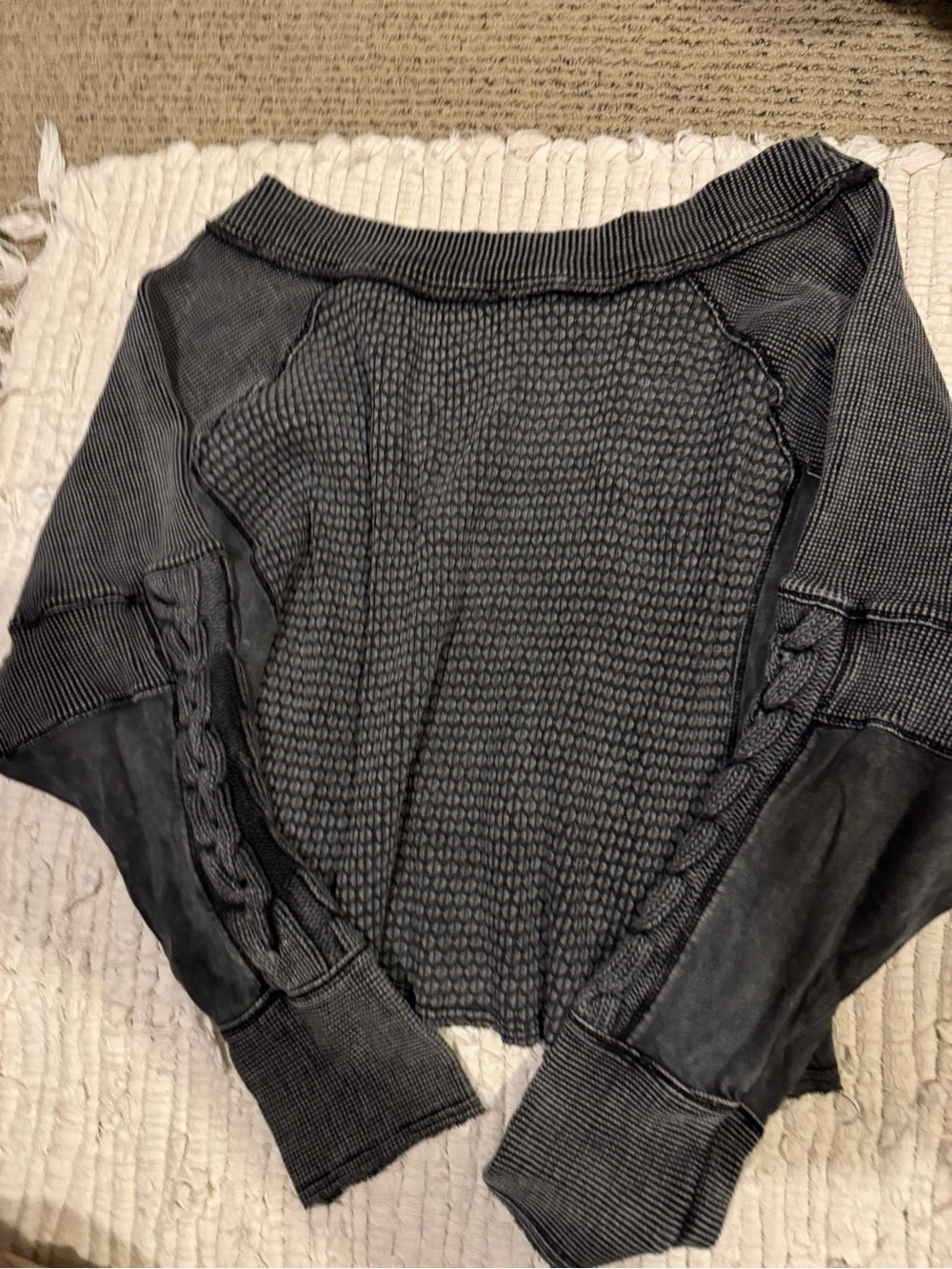Free People Charcoal Waffle Knit Crewneck Sweatshirt
